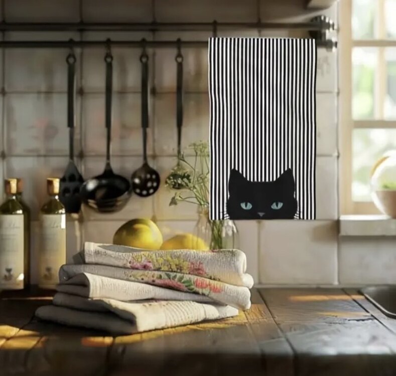 Siyah Kedi Tasarım El Havlusu