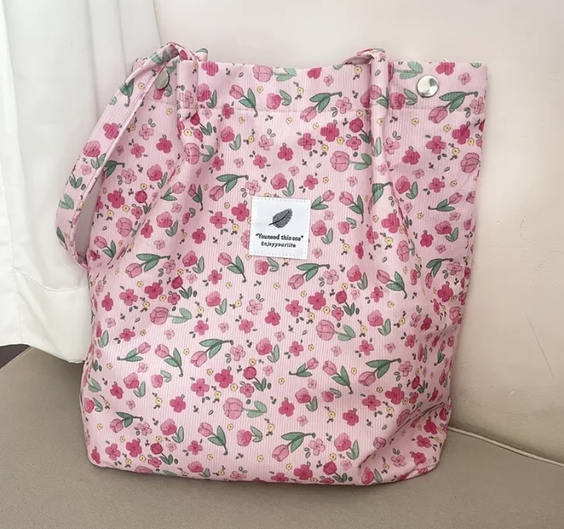Lale Çiçek Desenli Kadife Tote Çanta