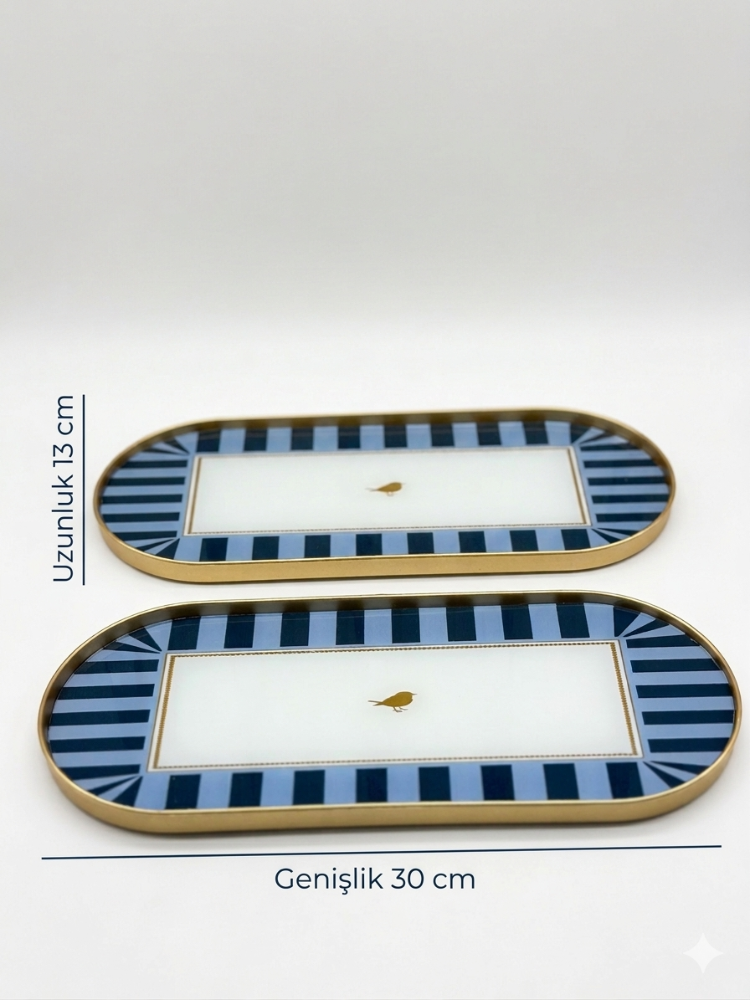 2'li Oval Sunumluk Mavi 