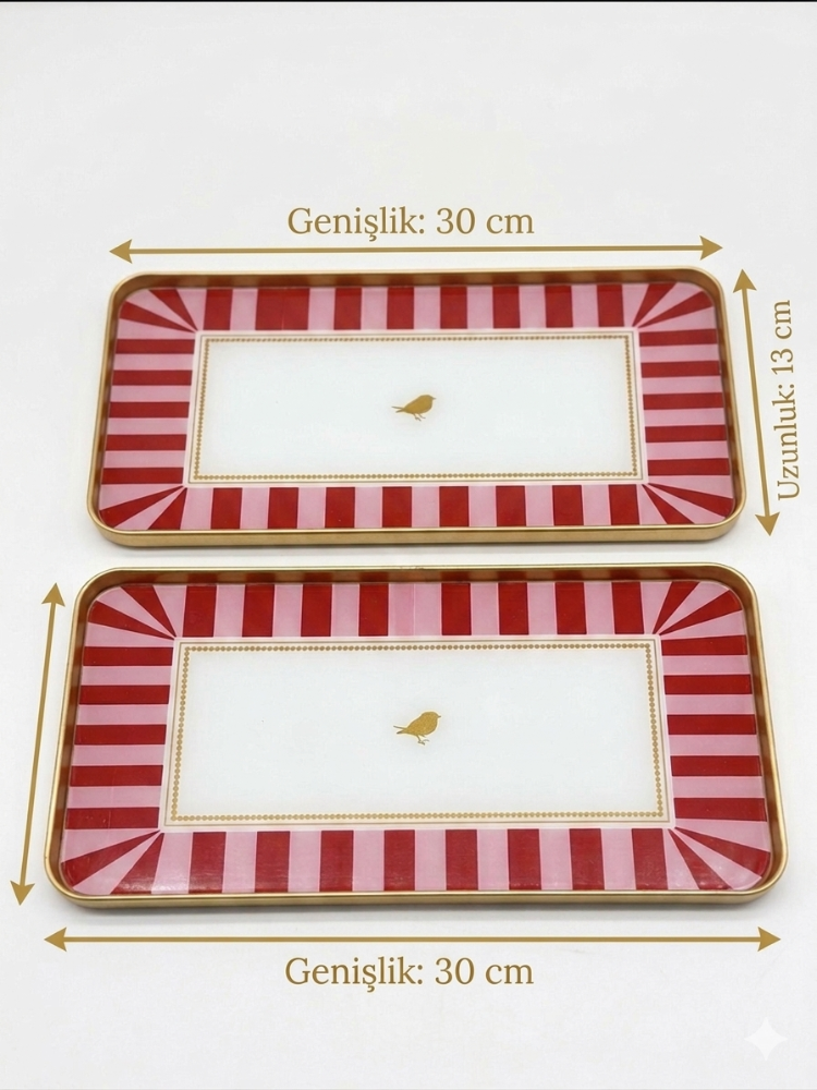 2'li Dikdörtgen Sunumluk Pembe 
