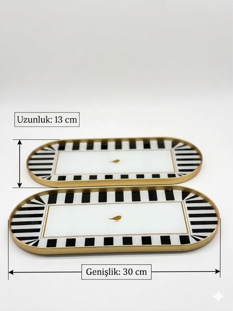 2'li Oval Sunumluk Siyah 