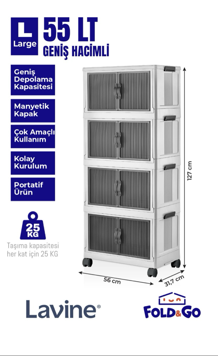 obido Lavine Fold&go 4'lü Portatif Organizer Tekerlekli Dolap Çok Amaçlı