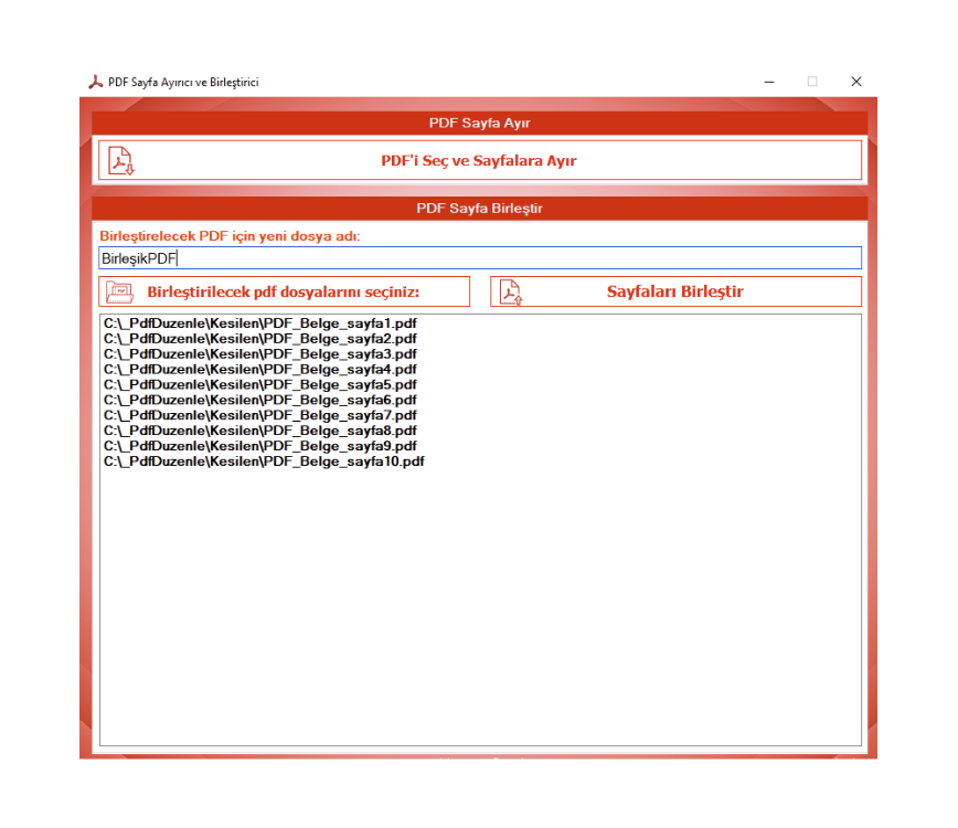 PDF Sayfa Ayırma ve Birleştirme Programı