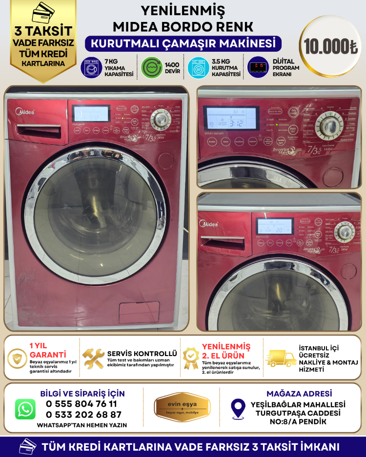 2. EL MIDEA A++ BORDO 7/3,5 KG 1400 DEVİR KURUTMALI ÇAMAŞIR MAKİNESİ