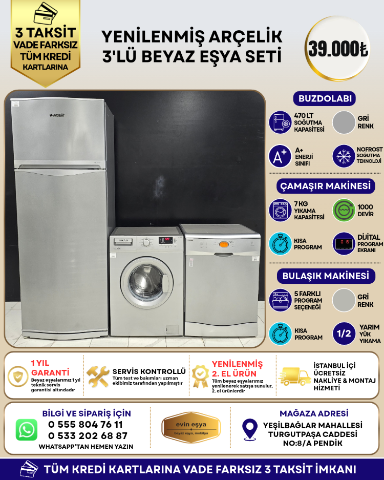 ARÇELİK GRİ 3’LÜ BEYAZ EŞYA SETİ
