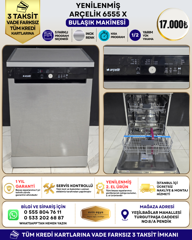 ARÇELİK 6555 X GRİ 5 PROGRAMLI BULAŞIK MAKİNESİ 
