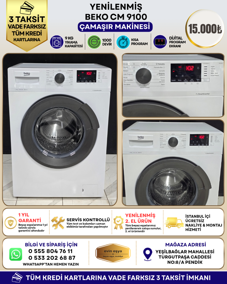 BEKO CM 9100 9 KG 1000 DEVİR ÇAMAŞIR MAKİNESİ