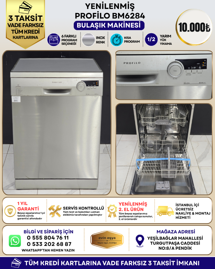 PROFILO BM 6284 6 PROGRAMLI İNOX BULAŞIK MAKİNESİ