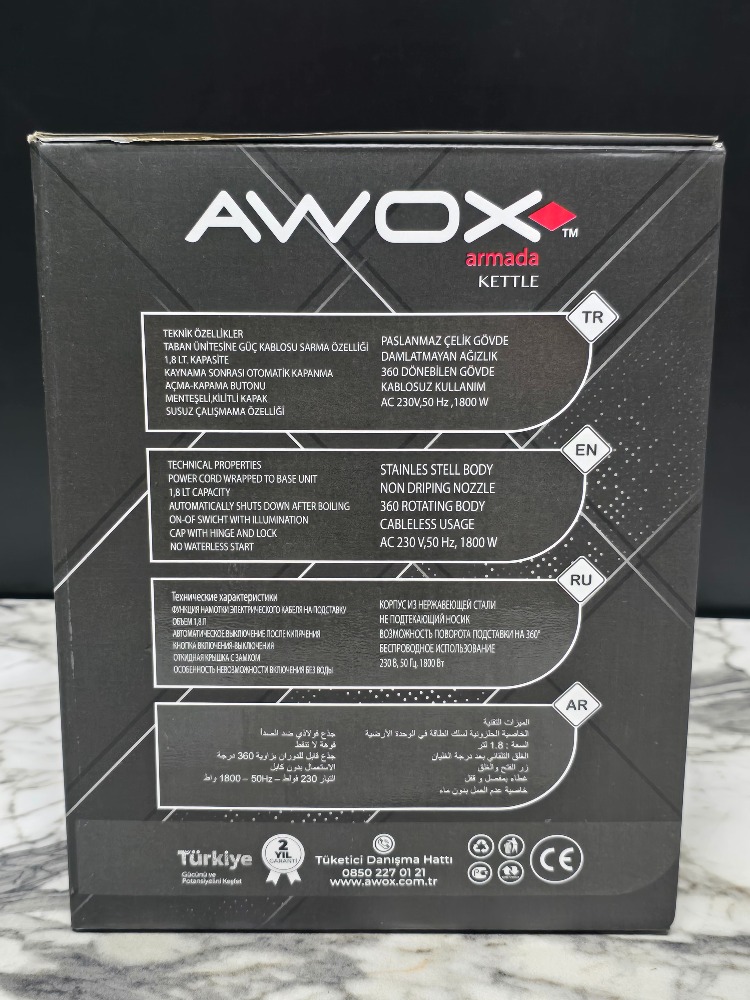 AWOX 1,8 LT ÇELİK KETTLE