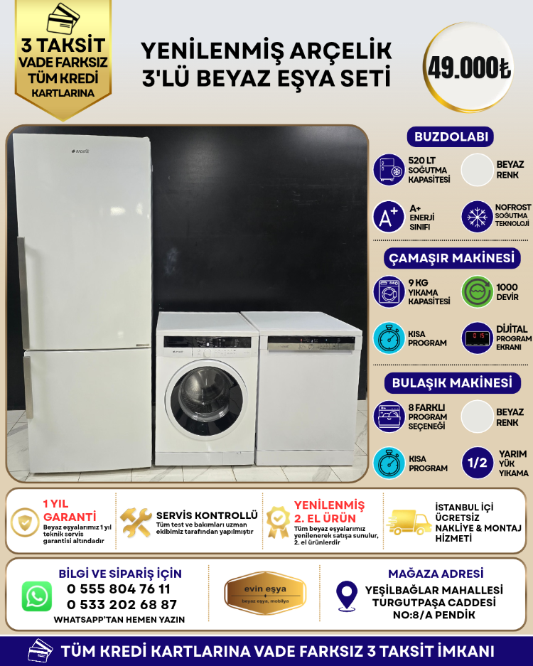 ARÇELİK 3'LÜ BEYAZ EŞYA SETİ