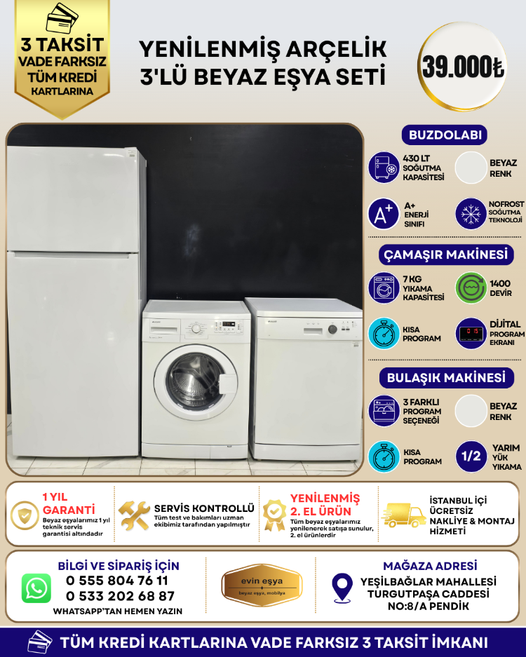ARÇELİK 3'LÜ BEYAZ EŞYA SETİ
