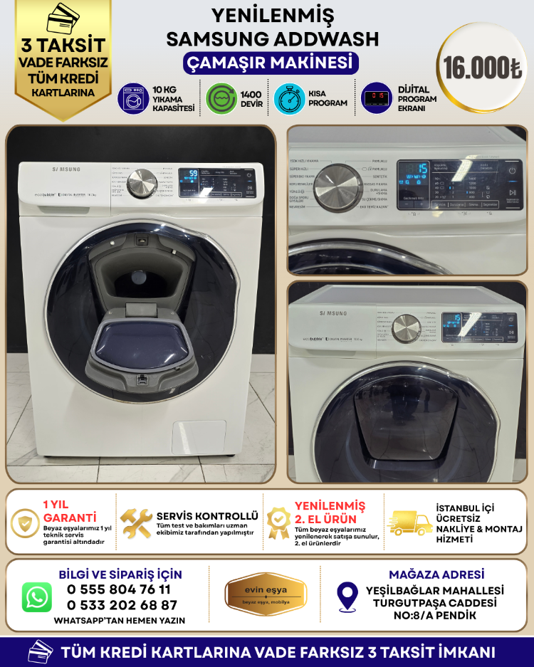 SAMSUNG ADDWASH 10 KG 1400 DEVİR ÇAMAŞIR MAKİNESİ