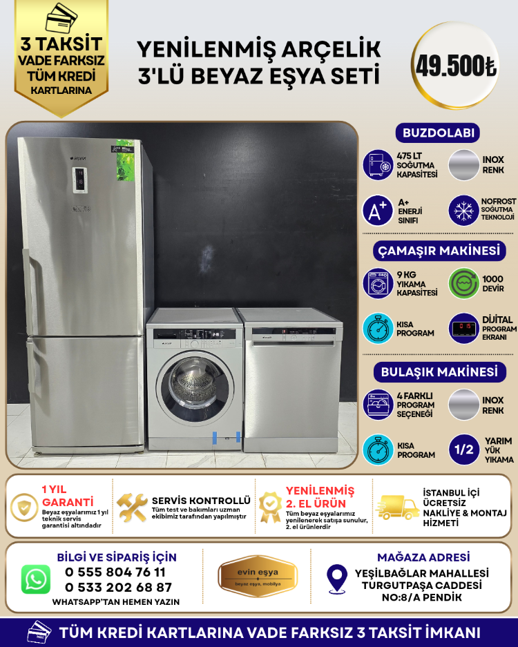 ARÇELİK INOX 3'LÜ BEYAZ EŞYA SETİ