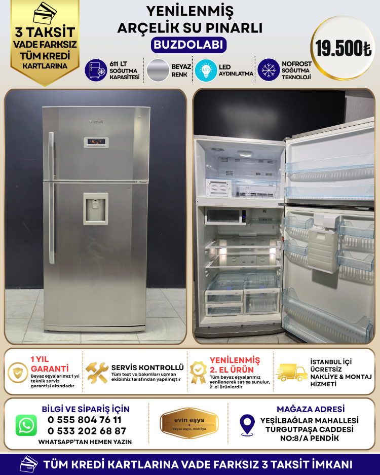 2. EL ARÇELİK A+ INOX 611 LT NOFROST BUZDOLABI
