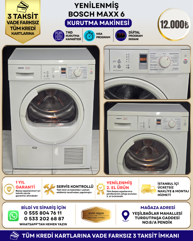 BOSCH WTE86300BY MAXX 6 SENSITIVE 7 KG KURUTMA MAKİNESİ