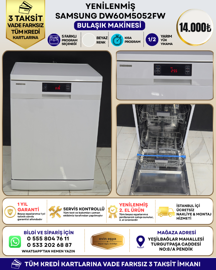 SAMSUNG DW60M5052FW 5 PROGRAMLI BULAŞIK MAKİNESİ
