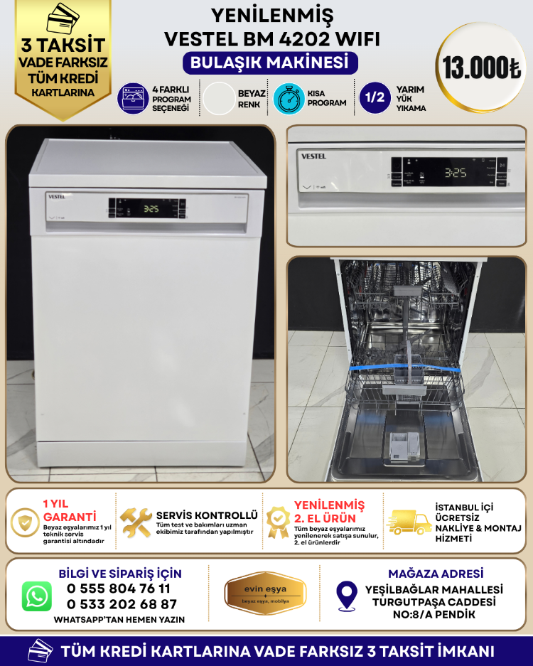 VESTEL BM 4202 WIFI 4 PROGRAMLI BULAŞIK MAKİNESİ