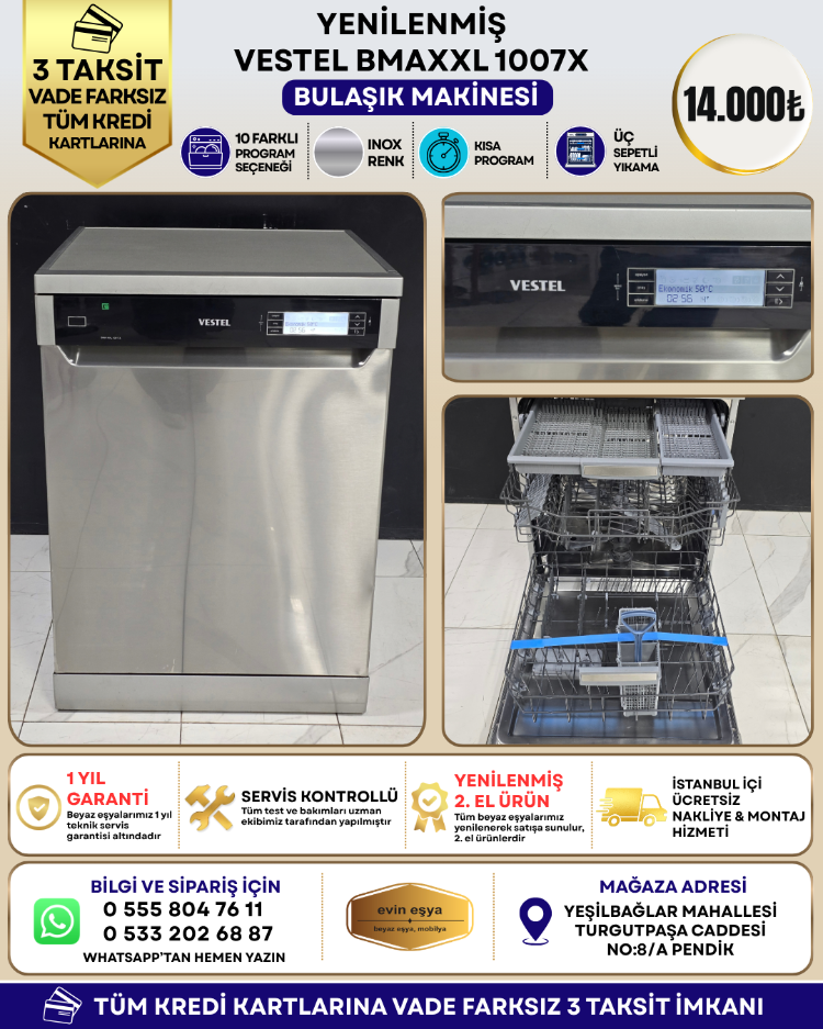 VESTEL BMA-XXL 1007 X INOX BULAŞIK MAKİNESİ