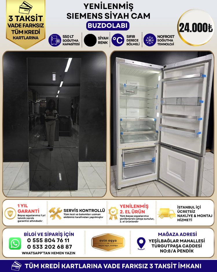 SIEMENS 550 LİTRE PREMIUM SİYAH CAM NO-FROST BUZDOLABI