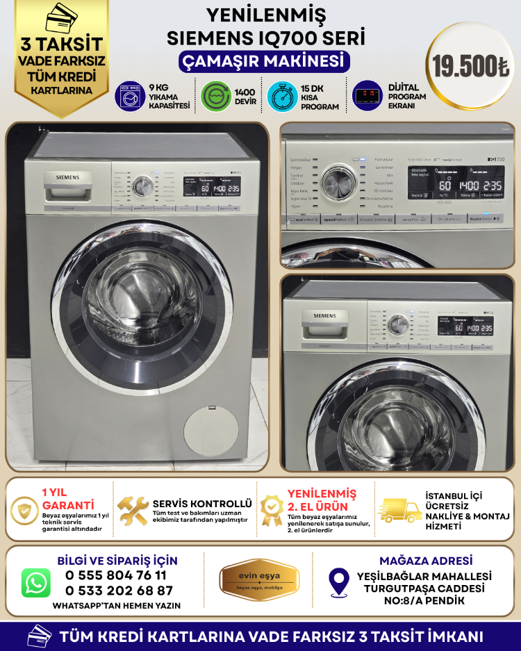 SIEMENS iQ700 iSENSORIC INOX 9 KG 1400 DEVİR ÇAMAŞIR MAKİNESİ
