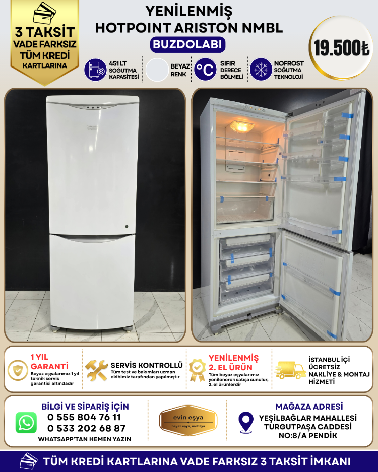 HOTPOINT ARISTON NMBL 1921 F T/HA 451 LT KOMBİ NO-FROST BUZDOLABI
