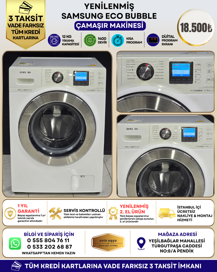 SAMSUNG ECO BUBBLE 12 KG 1400 DEVİR ÇAMAŞIR MAKİNESİ