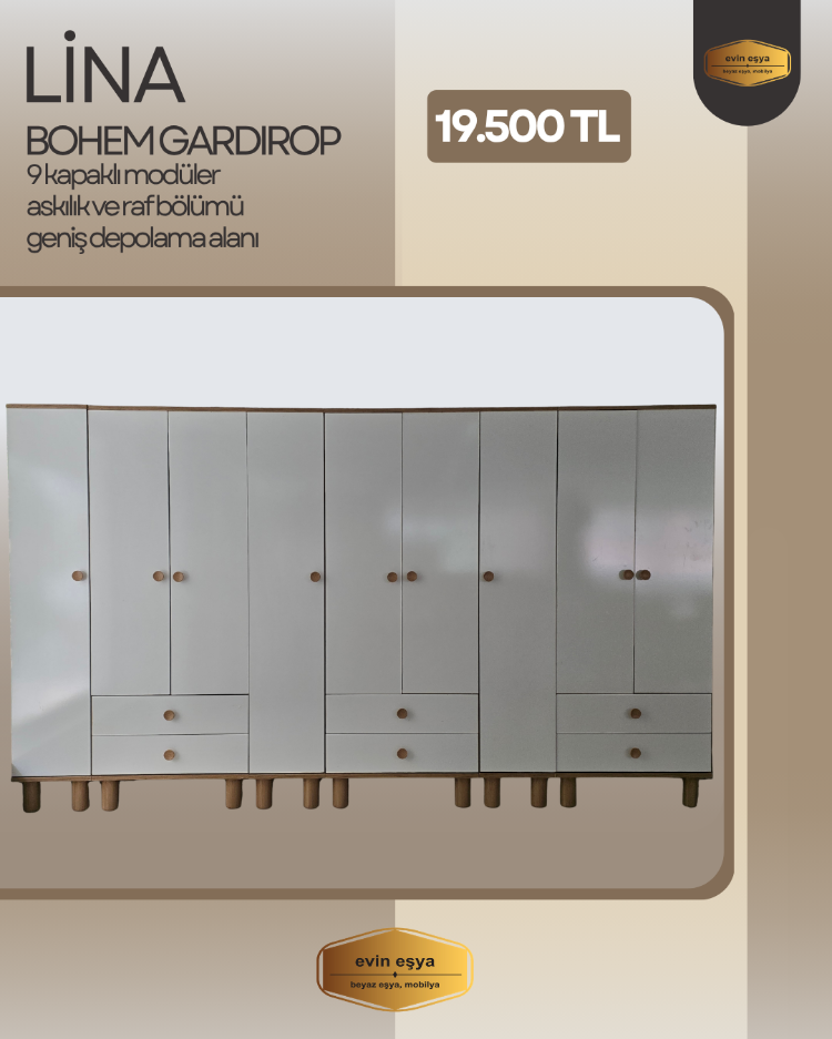 LİNA BOHEM 9 KAPAKLI GARDIROP