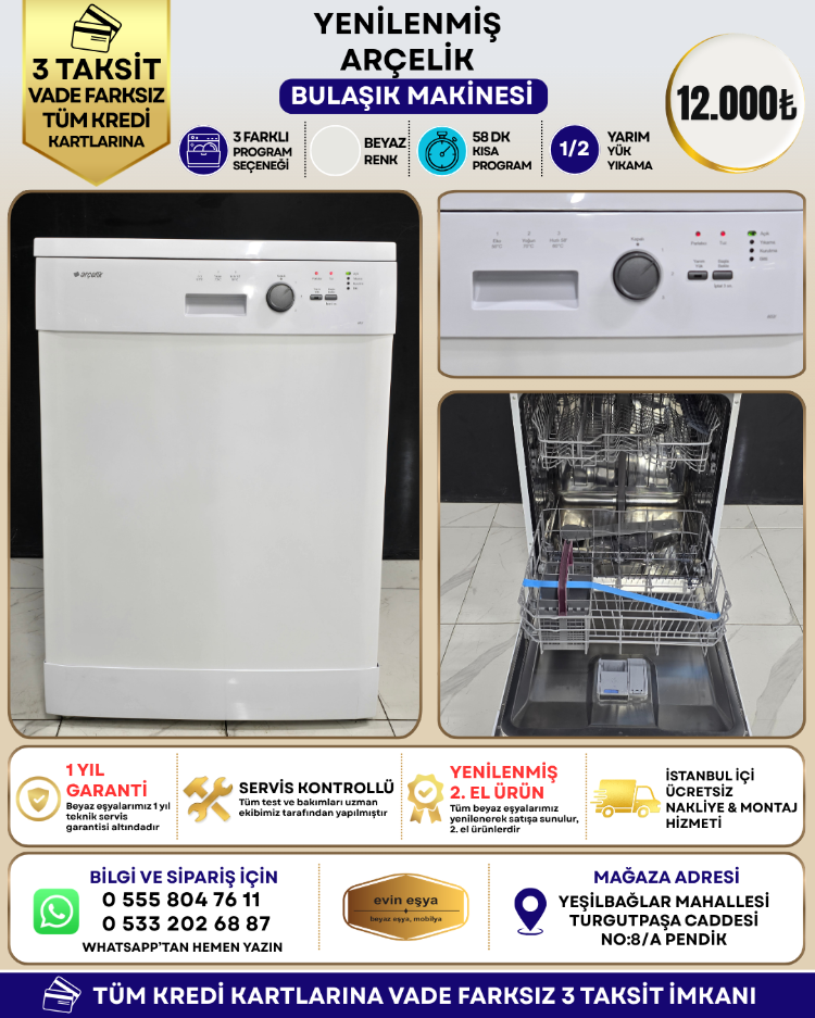 ARÇELİK 6231 A+ 3 PROGRAMLI BULAŞIK MAKİNESİ