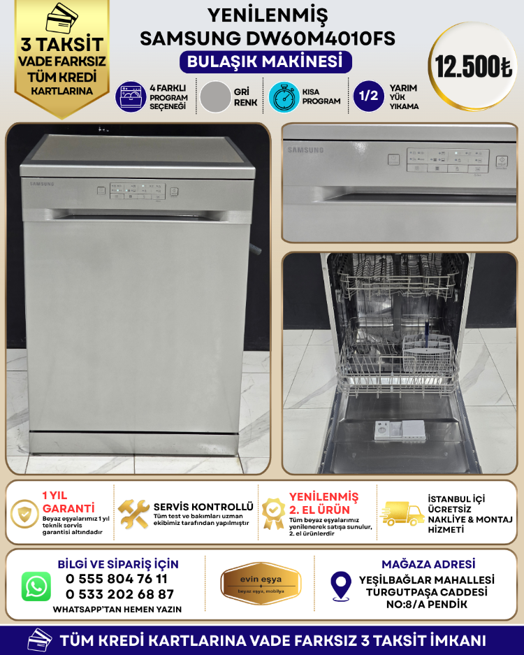 SAMSUNG DW60M4010FS 4 PROGRAMLI GRİ BULAŞIK MAKİNESİ