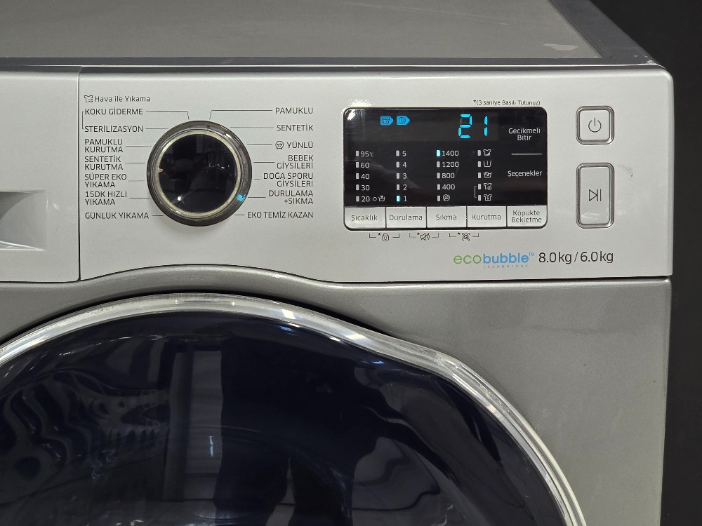 SIFIRLANMIŞ SAMSUNG GRİ ECO BUBBLE 8/6 KG KURUTMALI ÇAMAŞIR MAKİNESİ