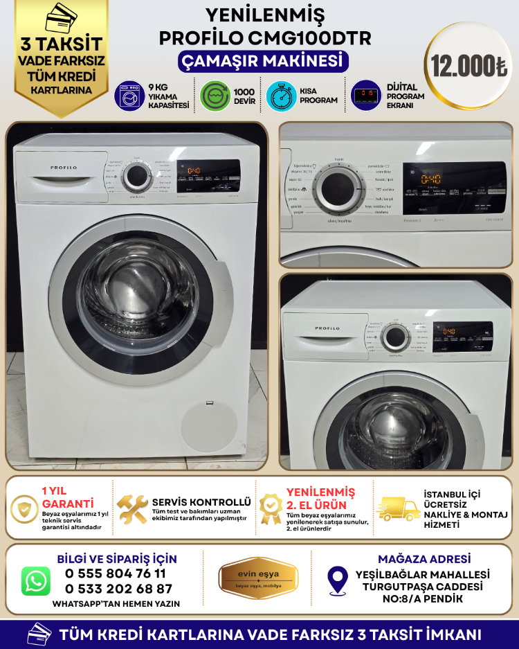 PROFILO CMG100DTR 9 KG 1000 DEVİR ÇAMAŞIR MAKİNESİ