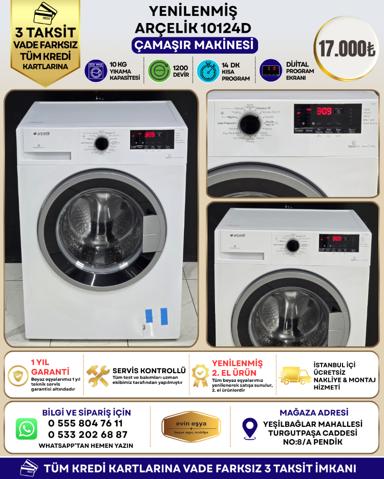 ARÇELİK 10124 D 10 KG 1200 DEVİR ÇAMAŞIR MAKİNESİ