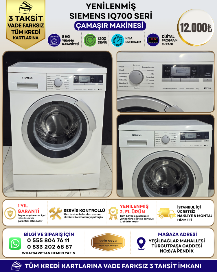 SIEMENS iQ700 8 KG 1200 DEVİR ÇAMAŞIR MAKİNESİ
