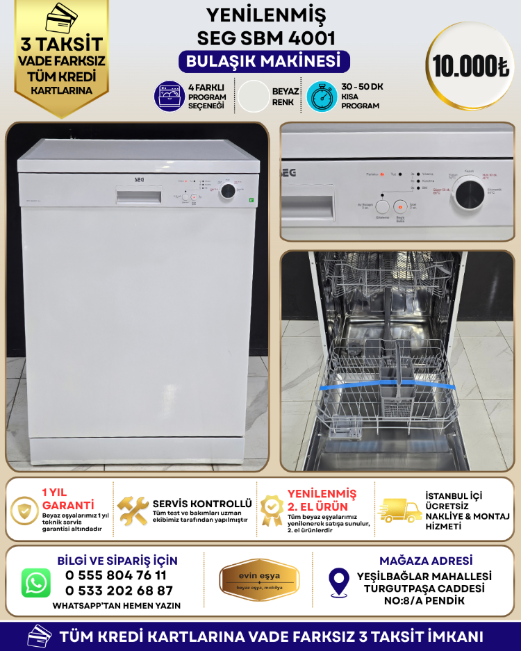 SEG SBM 4001 4 PROGRAMLI BULAŞIK MAKİNESİ