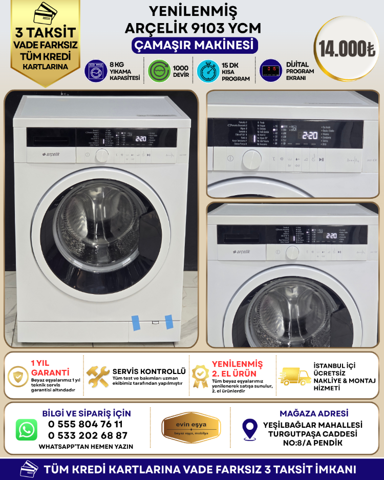 ARÇELİK 9103 YP 9 KG 1000 DEVİR ÇAMAŞIR MAKİNESİ