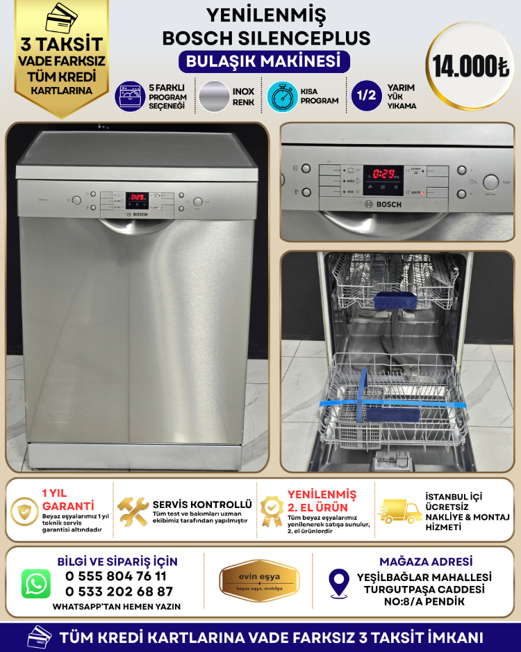 BOSCH SILENCEPLUS 5 PROGRAMLI İNOX BULAŞIK MAKİNESİ