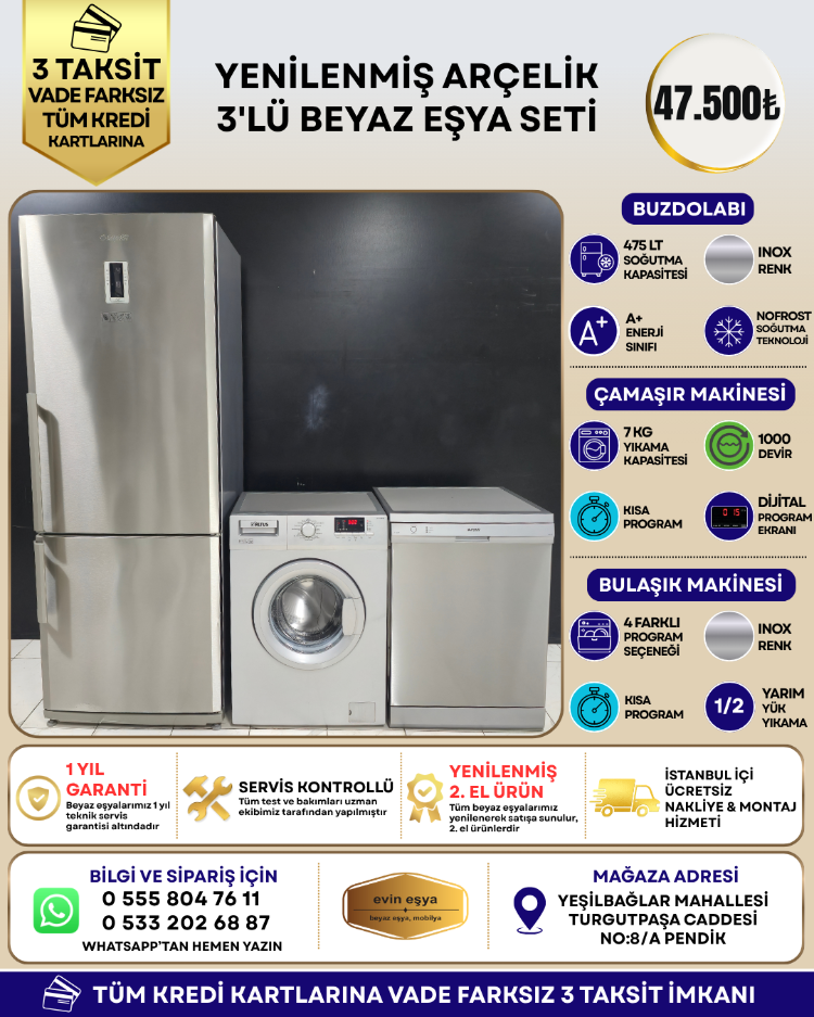 ARÇELİK INOX 3'LÜ BEYAZ EŞYA SETİ