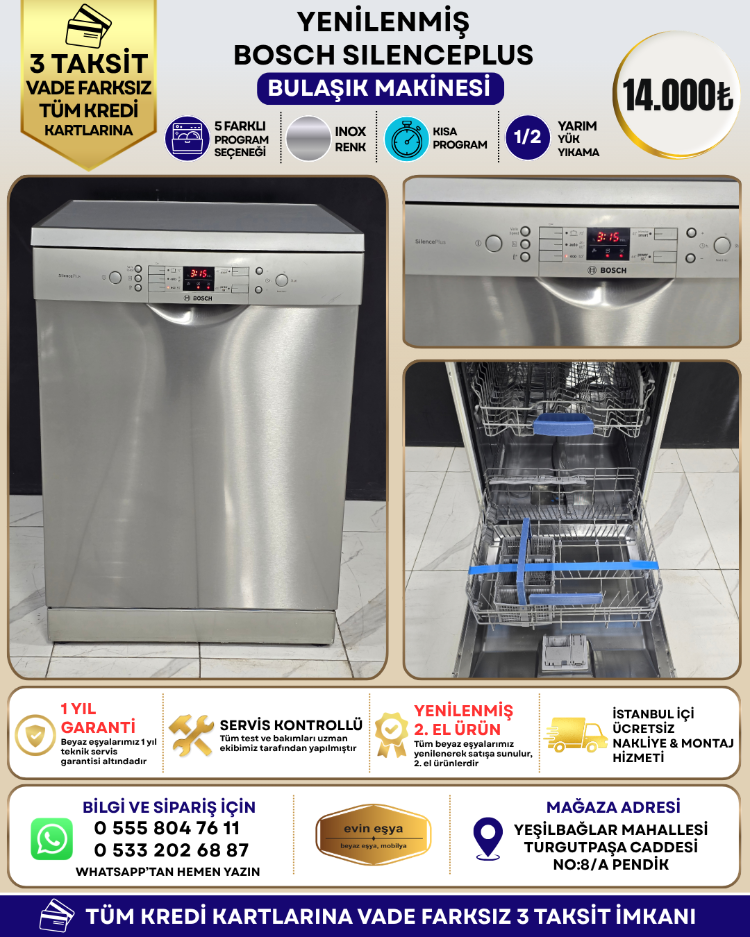 BOSCH SILENCEPLUS 5 PROGRAMLI INOX BULAŞIK MAKİNESİ