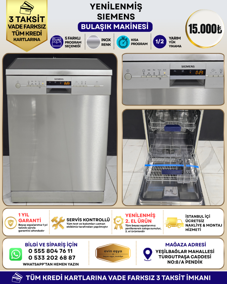SIEMENS 5 PROGRAMLI INOX BULAŞIK MAKİNESİ