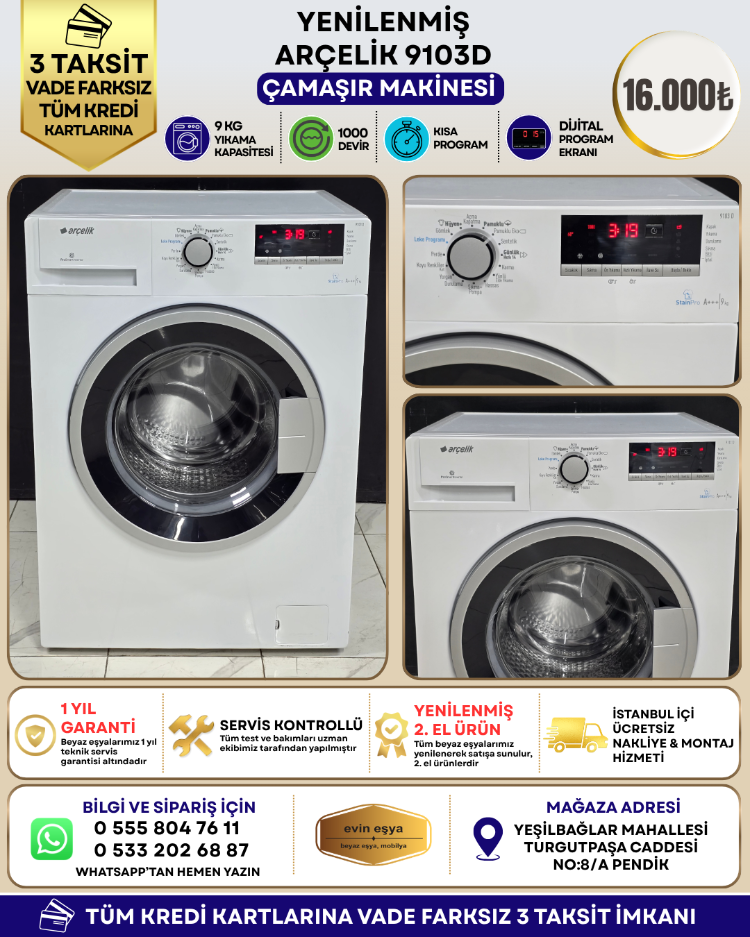 ARÇELİK 9103 D 9 KG 1000 DEVİR ÇAMAŞIR MAKİNESİ