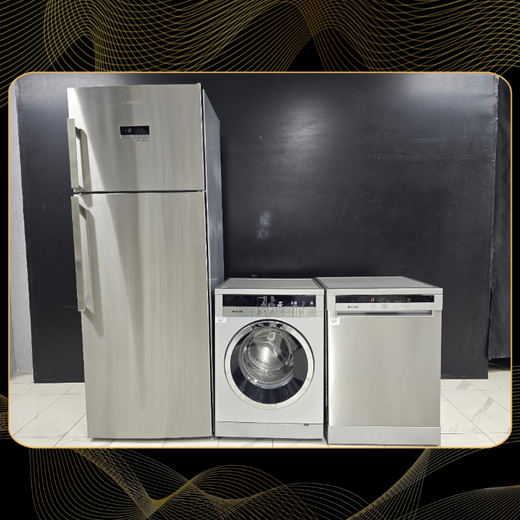 SIFIRLANMIŞ ARÇELİK INOX PIYANO SERİ 3'LÜ BEYAZ EŞYA SETİ
