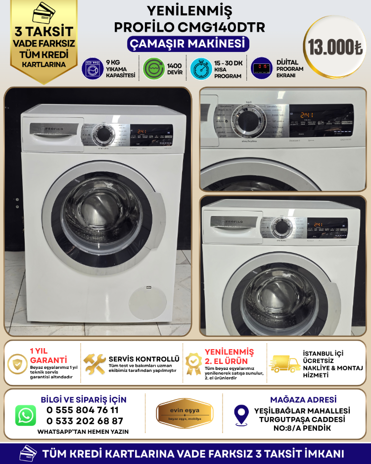 PROFİLO CMG140DTR PREMIUM 9 SERİSİ 9 KG 1400 DEVİR ÇAMAŞIR MAKİNESİ