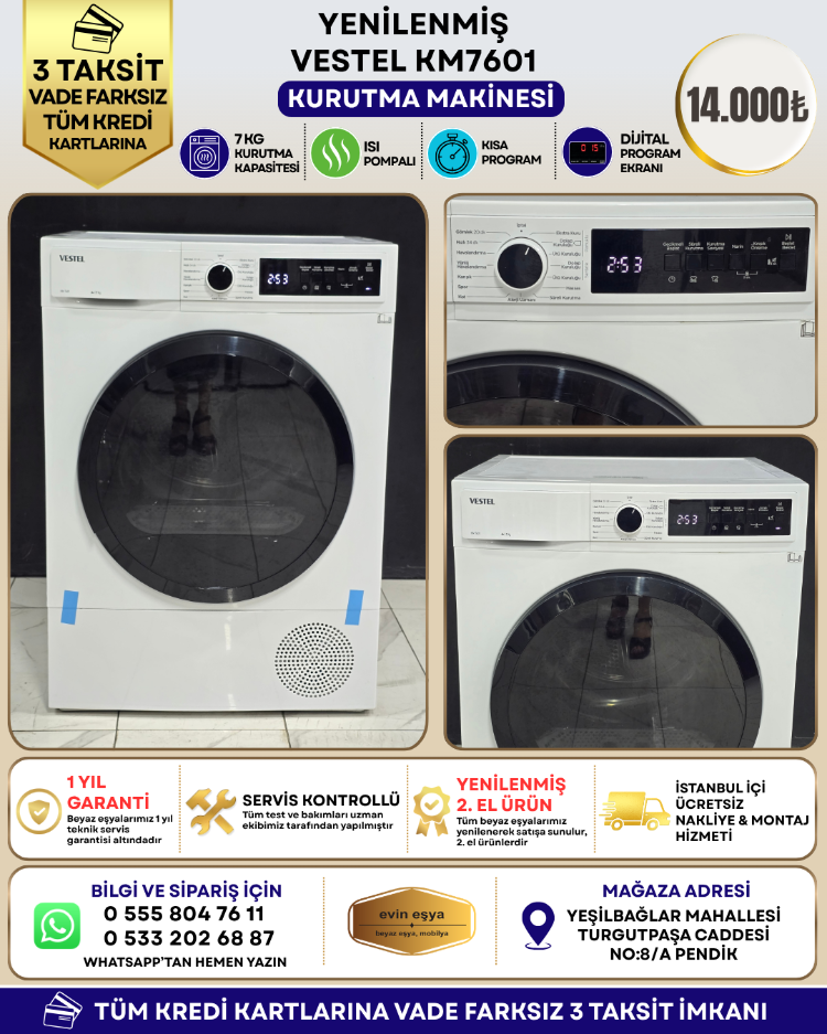 VESTEL KM 7601 7 KG KURUTMA MAKİNESİ