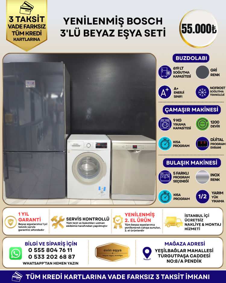 BOSCH XXL 3'LÜ BEYAZ EŞYA SETİ