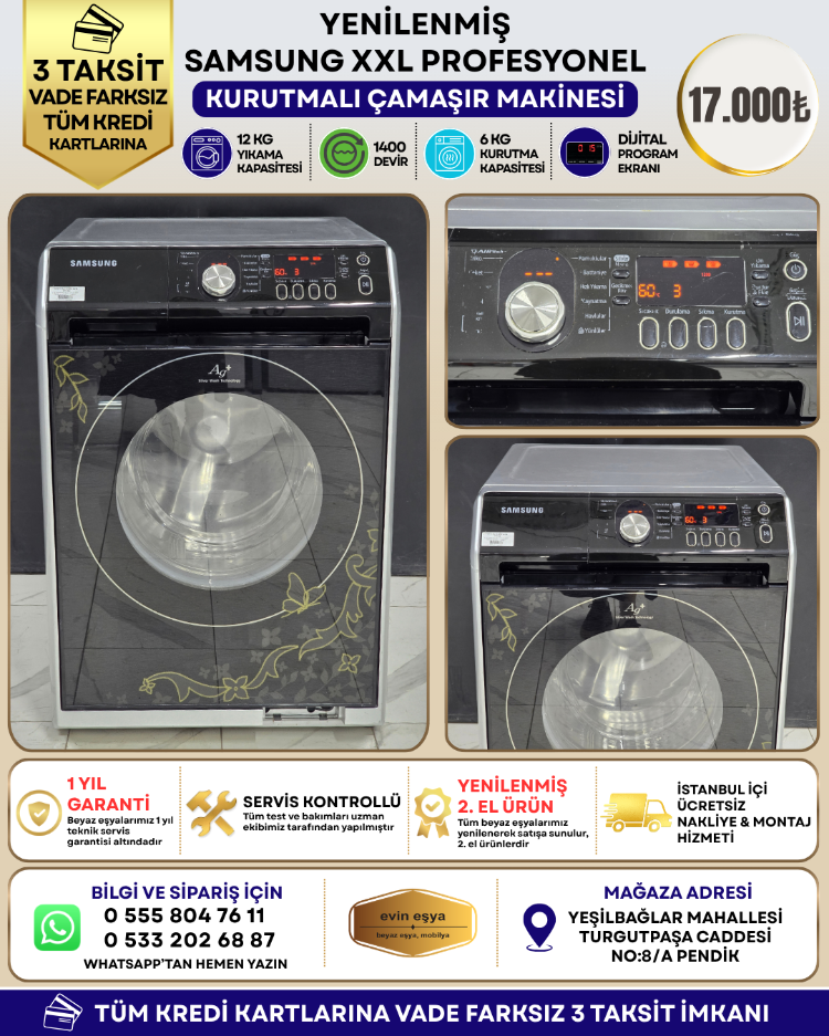 SAMSUNG XXL PROFESYONEL 12 KG/7 KG KURUTMALI ÇAMAŞIR MAKİNESİ