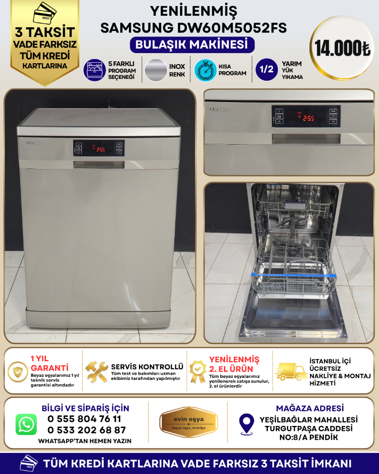 SAMSUNG DW60M5052FS 5 PROGRAMLI INOX BULAŞIK MAKİNESİ