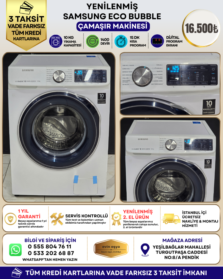 SAMSUNG ECO BUBBLE 10 KG 1400 DEVİR ÇAMAŞIR MAKİNESİ