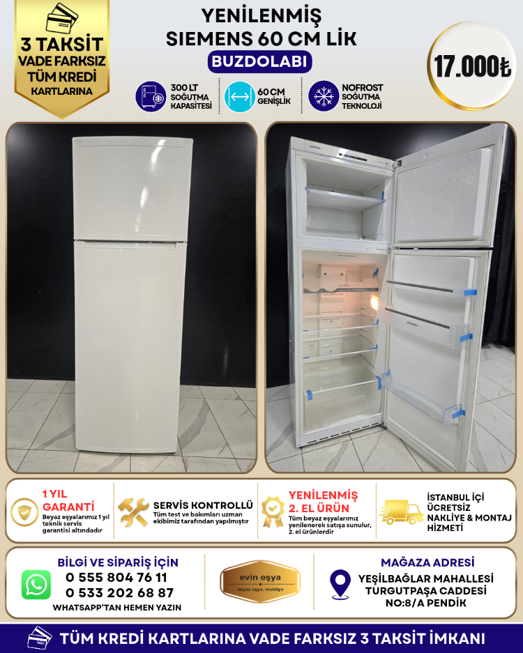 SIEMENS 300 LT 60 CMLİK NO-FROST BUZDOLABI