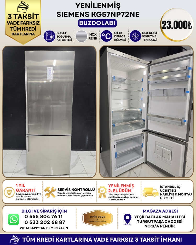 SIEMENS KG57NP72NE INOX 505 LT NO-FROST BUZDOLABI