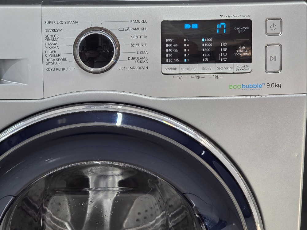 SIFIRLANMIŞ SAMSUNG GRİ ECO BUBBLE 9 KG 1200 DEVİR ÇAMAŞIR MAKİNESİ